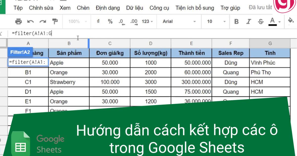 Hướng dẫn cách kết hợp các ô trong Google Sheets